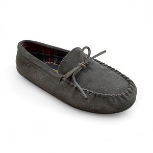 Clarks Mens Grey Suede Moccasin Slippers Plaid Lined Size 10